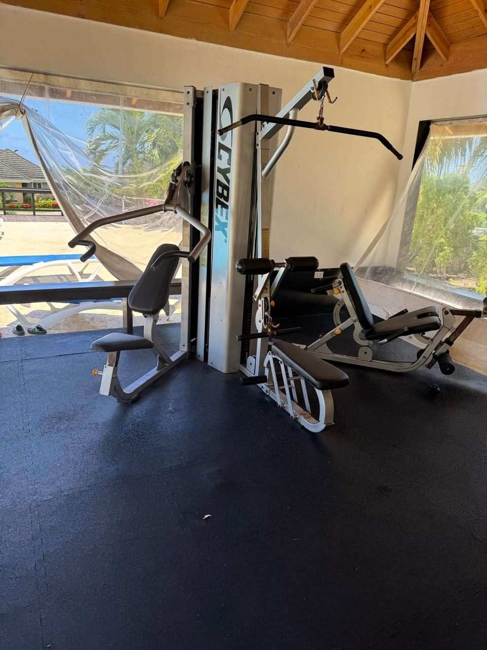 The community outdoor gym, steps from the pool