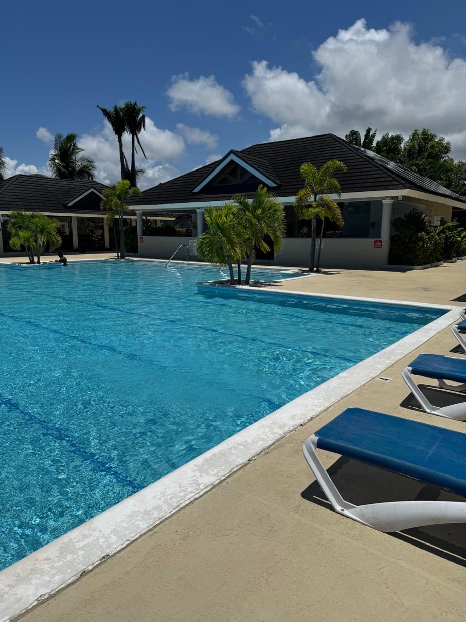Poolside loungers at the community pool